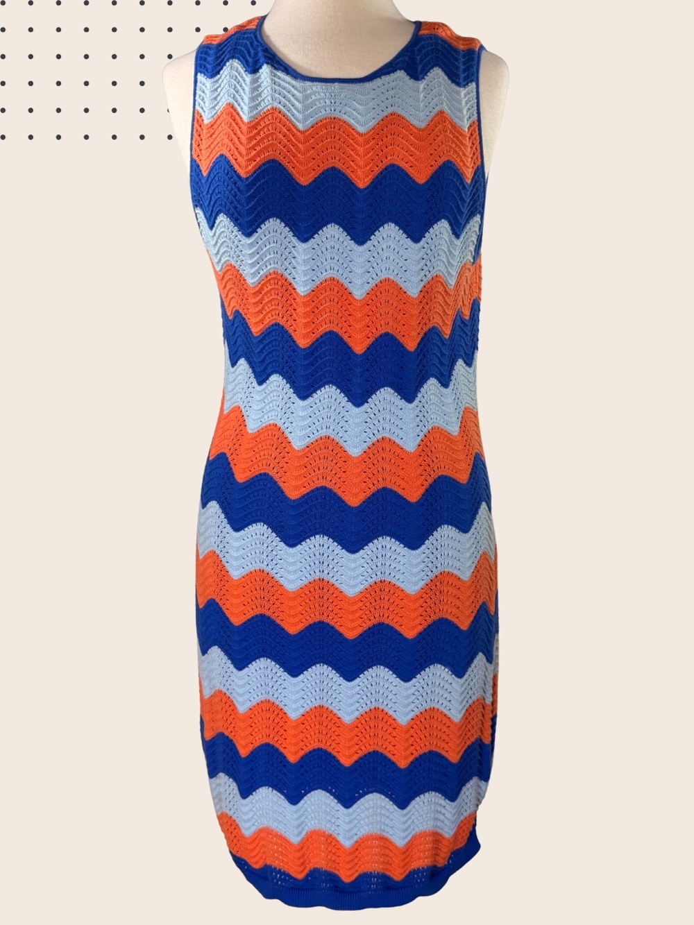 Electric & Rose Julia Knit Midi Dress Size L Tangerine Cobalt Chevron Crochet